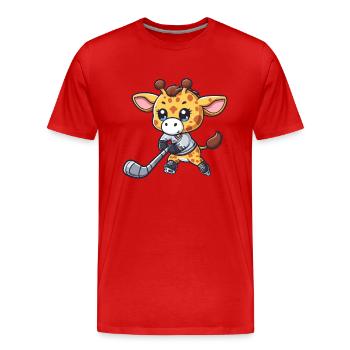 Giraffe Ice Hockey - Long-necked player on the - Men's Premium Organic T-Shirt - red - Front - Damien (186cm)