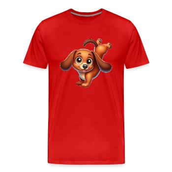 Teckel mignon équilibre sur les mains Breakdance - T-shirt bio Premium Homme - rouge - Devant - Damien (186cm)