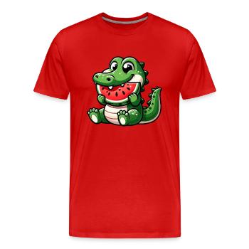 Crocodile With Watermelon Fruity Cute - Men's Premium Organic T-Shirt - red - Front - Damien (186cm)