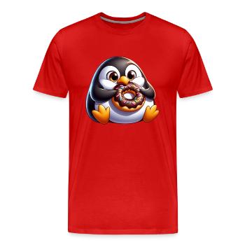 Cute chubby penguin with donut cartoon - Men's Premium Organic T-Shirt - red - Front - Damien (186cm)