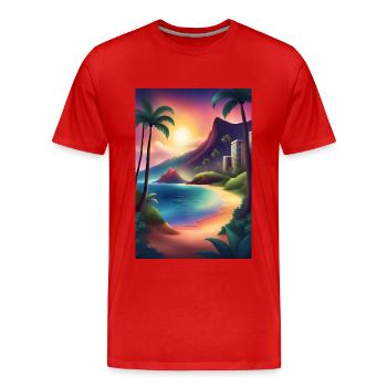 Magnifique coucher de soleil sur une plage de Miami - T-shirt bio Premium Homme - rouge - Devant - Damien (186cm)