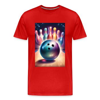 Bowlingkugel und hübsche bunte Anstecknadeln - Männer Premium Bio T-Shirt - Rot - Vorne - Damien (186cm)