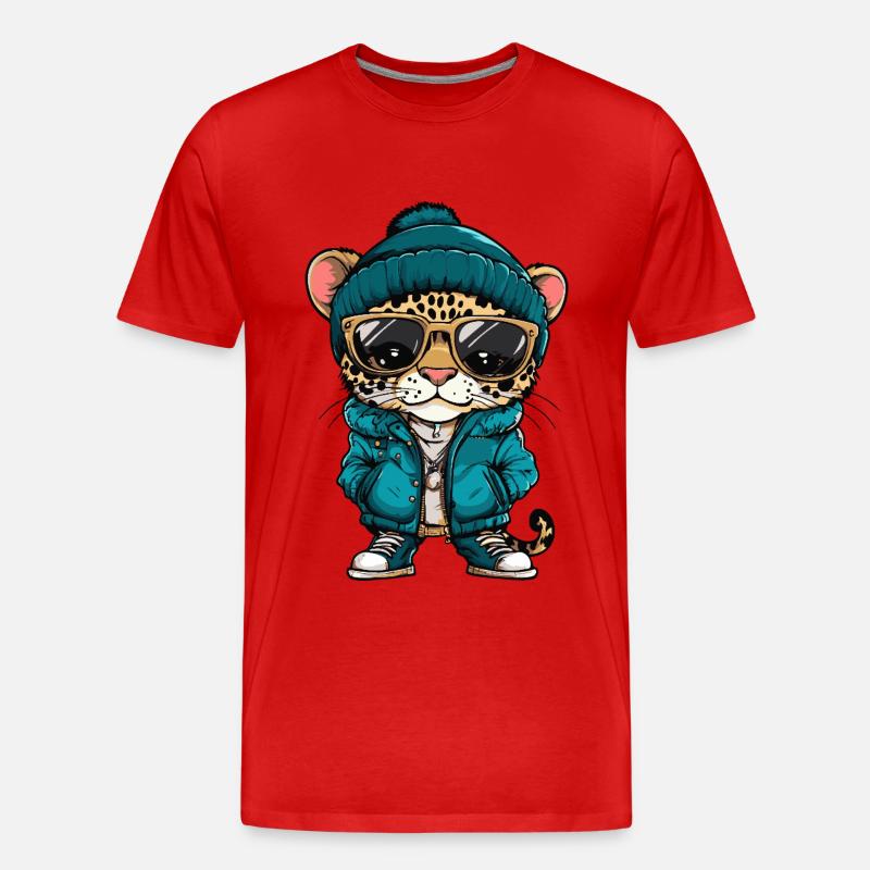 Leopard Cool Comic - Männer Premium Bio T-Shirt - Rot