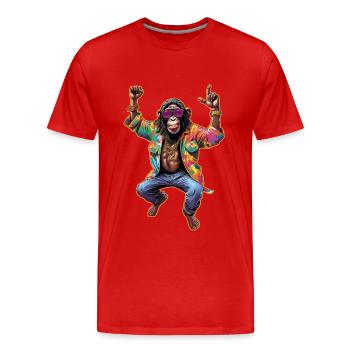 happy tanzender Affe im Hippie Style mit Brille - Männer Premium Bio T-Shirt - Rot - Vorne - Damien (186cm)