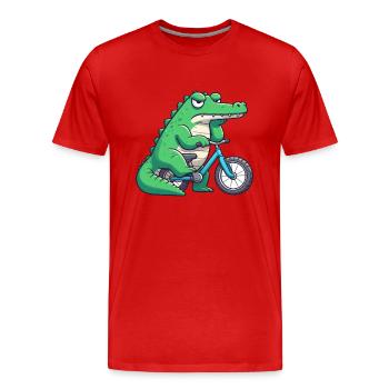 Drôle de crocodile sur le vélo ennuyeux - T-shirt bio Premium Homme - rouge - Devant - Damien (186cm)