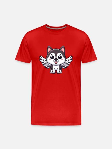 Engel-Husky, Flügel-Comic, Himmel-Hund - Männer Premium Bio T-Shirt - Rot