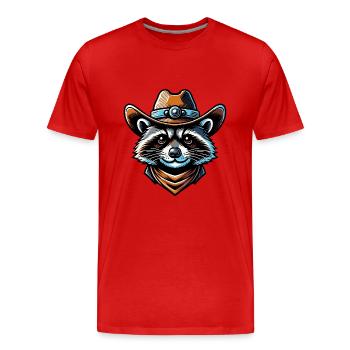 raton laveur avec chapeau de cow-boy dans le style bande dessinée - T-shirt bio Premium Homme - rouge - Devant - Damien (186cm)