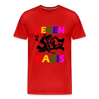 Gegen nazis - Männer Premium Bio T-Shirt - Rot - Vorne - Damien (186cm)