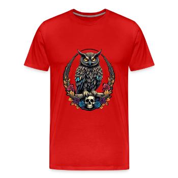 Dekorative Eule mit Skull und Rosenblüten - Männer Premium Bio T-Shirt - Rot - Vorne - Damien (186cm)