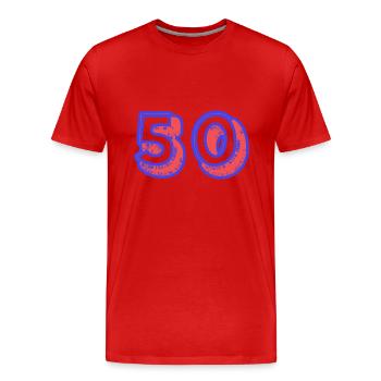50. 50 ANS. 50e ANNIVERSAIRE. ANNIVERSAIRE 50 ANS. - T-shirt bio Premium Homme - rouge - Devant - Damien (186cm)
