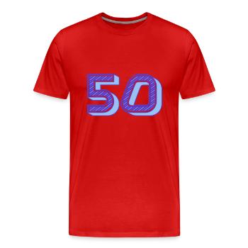 50. 50 ANS. 50e ANNIVERSAIRE. ANNIVERSAIRE 50 ANS. - T-shirt bio Premium Homme - rouge - Devant - Damien (186cm)