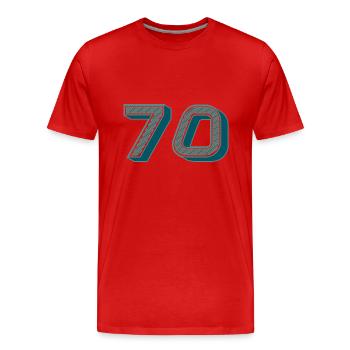 70. 70 ANS. 70e ANNIVERSAIRE. ANNIVERSAIRE 70 ANS. - T-shirt bio Premium Homme - rouge - Devant - Damien (186cm)