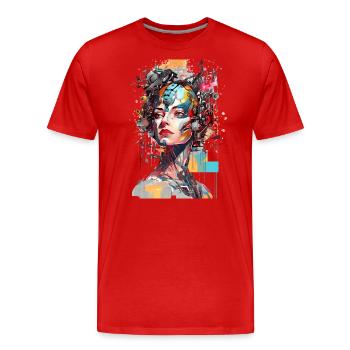 Portrait of a female AI android/cyborg - Men's Premium Organic T-Shirt - red - Front - Damien (186cm)