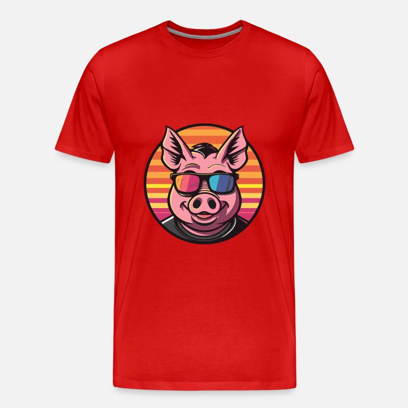 Schwein Comic Cool Sommer - Männer Premium Bio T-Shirt - Rot