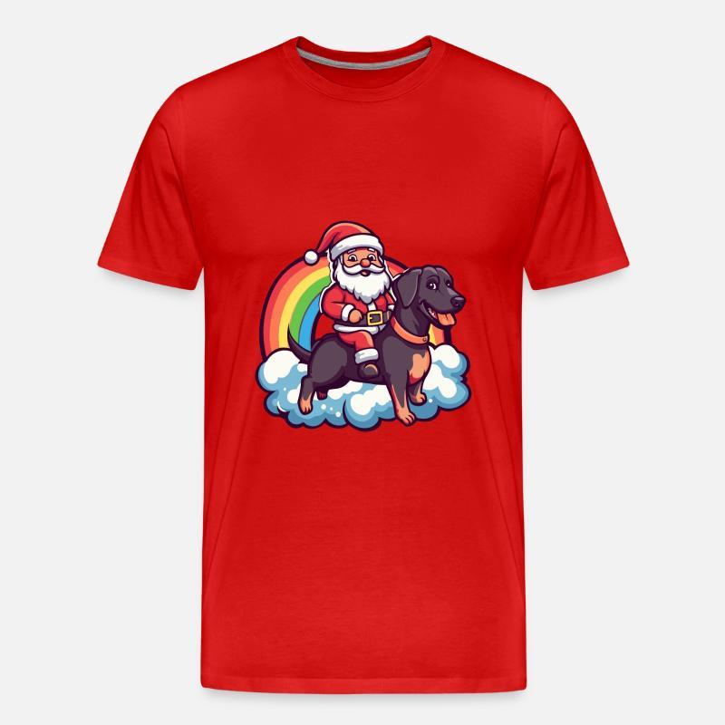 Dobermann Hund Weihnachtsmann Regenbogen - Männer Premium Bio T-Shirt - Rot