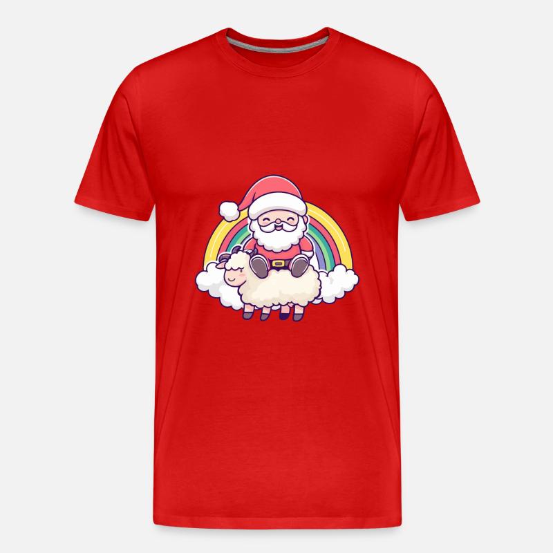 Schaf Weihnachtsmann Regenbogen - Männer Premium Bio T-Shirt - Rot