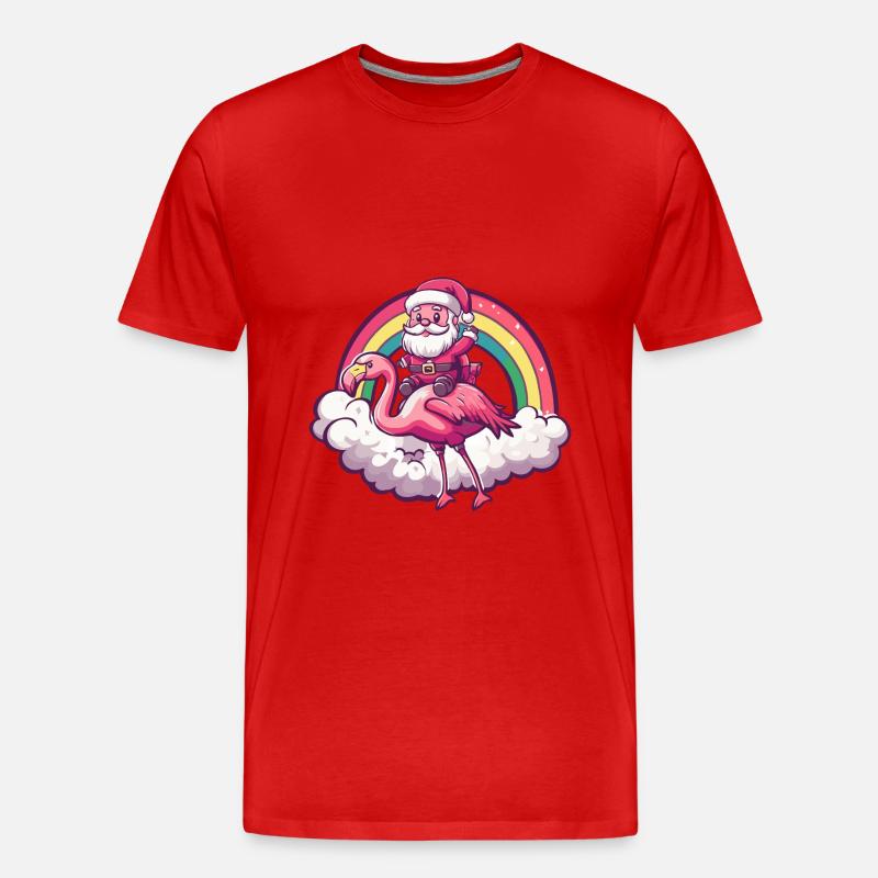 Flamingo Weihnachtsmann Regenbogen - Männer Premium Bio T-Shirt - Rot