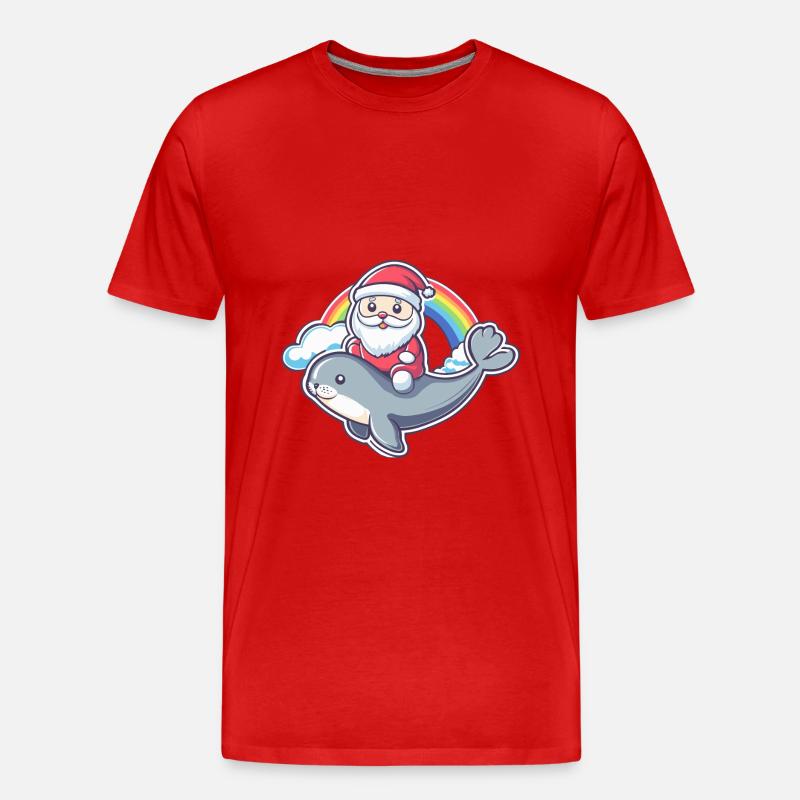 Robbe Tier Weihnachtsmann Regenbogen - Männer Premium Bio T-Shirt - Rot