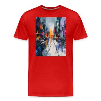 Abstrait ville colorée sous la pluie - T-shirt bio Premium Homme - rouge - Devant - Damien (186cm)