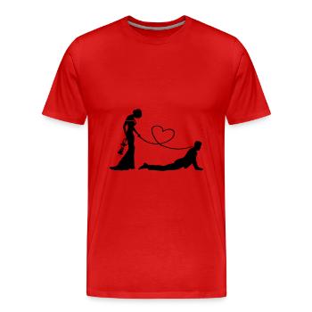 Hochzeit Brautpaar Leine Herz - Männer Premium Bio T-Shirt - Rot - Vorne - Damien (186cm)