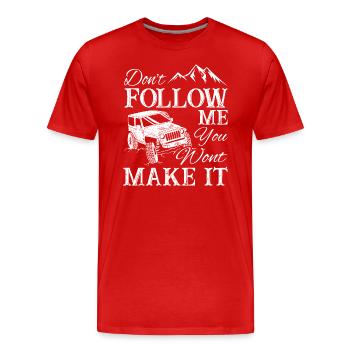 Ne me suivez pas, vous n’en ferez pas jeeps - T-shirt bio Premium Homme - rouge - Devant - Damien (186cm)