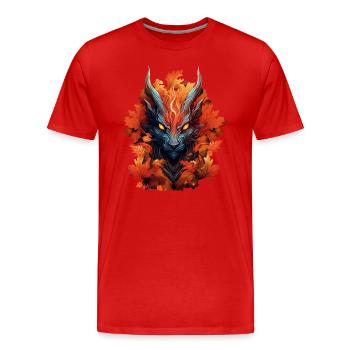 Herbst-Drache aus Laub - Männer Premium Bio T-Shirt - Rot - Vorne - Damien (186cm)