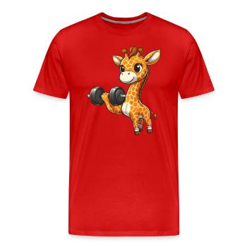 Giraffe Bench Press Workout - Men's Premium Organic T-Shirt - red - Front - Damien (186cm)