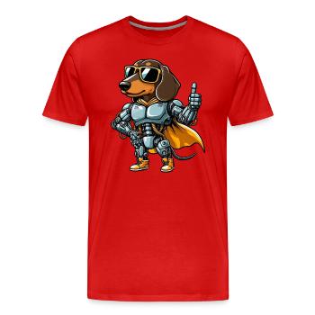 Teckel Robot Cyborg Sci-Fi Chien Mech Design - T-shirt bio Premium Homme - rouge - Devant - Damien (186cm)
