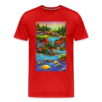 Abstract ai seaside town scene - Men's Premium Organic T-Shirt - red - Front - Damien (186cm)