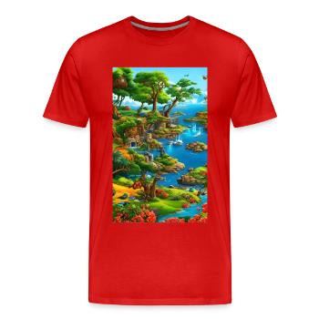 Paysage abstrait de l’eau et des falaises - T-shirt bio Premium Homme - rouge - Devant - Damien (186cm)