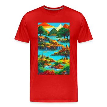Paysage d’ai exotique et coloré - T-shirt bio Premium Homme - rouge - Devant - Damien (186cm)