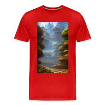 Overgrown dystopian sci fi world - Men's Premium Organic T-Shirt - red - Front - Damien (186cm)