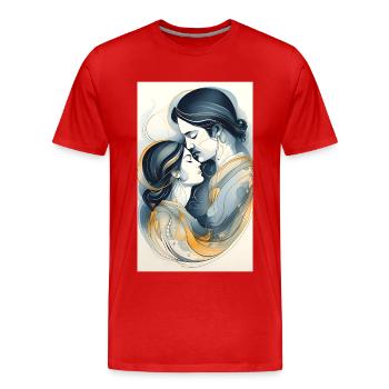 Couple en lignes de noir et d’or - T-shirt bio Premium Homme - rouge - Devant - Damien (186cm)