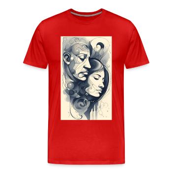 Abstrakte Paargesichter in Tusche - Männer Premium Bio T-Shirt - Rot - Vorne - Damien (186cm)