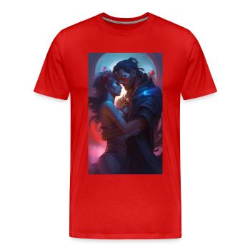 Leidenschaftliche Romantik & lebendige/lebendige Liebe - Männer Premium Bio T-Shirt - Rot - Vorne - Damien (186cm)