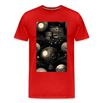 Maison géométrique sombre et abstraite - T-shirt bio Premium Homme - rouge - Devant - Damien (186cm)