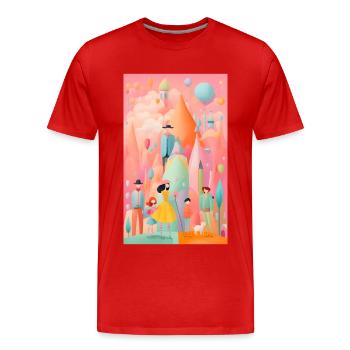 Paysage familial lumineux et fantaisiste - T-shirt bio Premium Homme - rouge - Devant - Damien (186cm)