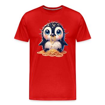 Süßer Pinguin Spaghetti Cartoon Tollpatschig - Männer Premium Bio T-Shirt - Rot - Vorne - Damien (186cm)
