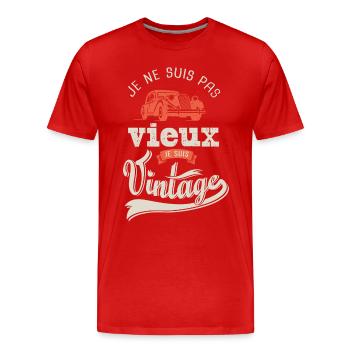 anniversaire voiture ancienne pas vieux vintage - T-shirt bio Premium Homme - rouge - Devant - Damien (186cm)