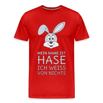 Mein Name ist Hase Ich weiß von nichts - Männer Premium Bio T-Shirt - Rot - Vorne - Damien (186cm)