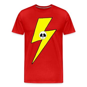 Yellow lightning bolt with white skull - Men's Premium Organic T-Shirt - red - Front - Damien (186cm)