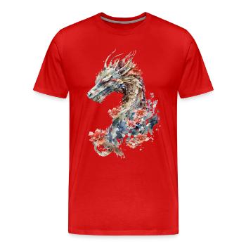 Japanischer Aquarell-Drache - Männer Premium Bio T-Shirt - Rot - Vorne - Damien (186cm)