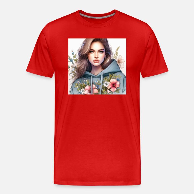 Mädchen im Sweatshirt. - Männer Premium Bio T-Shirt - Rot