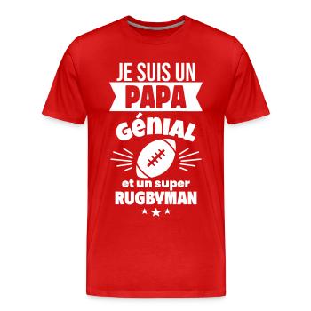 Papa génial & rugbyman – idée fête des pères - T-shirt bio Premium Homme - rouge - Devant - Damien (186cm)