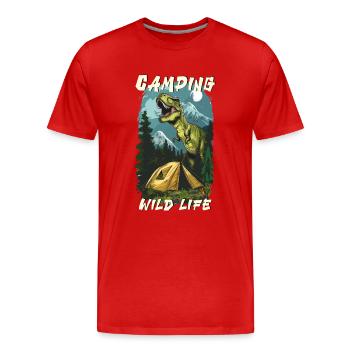 Dino Trex Dinosaur Camping Vie sauvage Vacances - T-shirt bio Premium Homme - rouge - Devant - Damien (186cm)