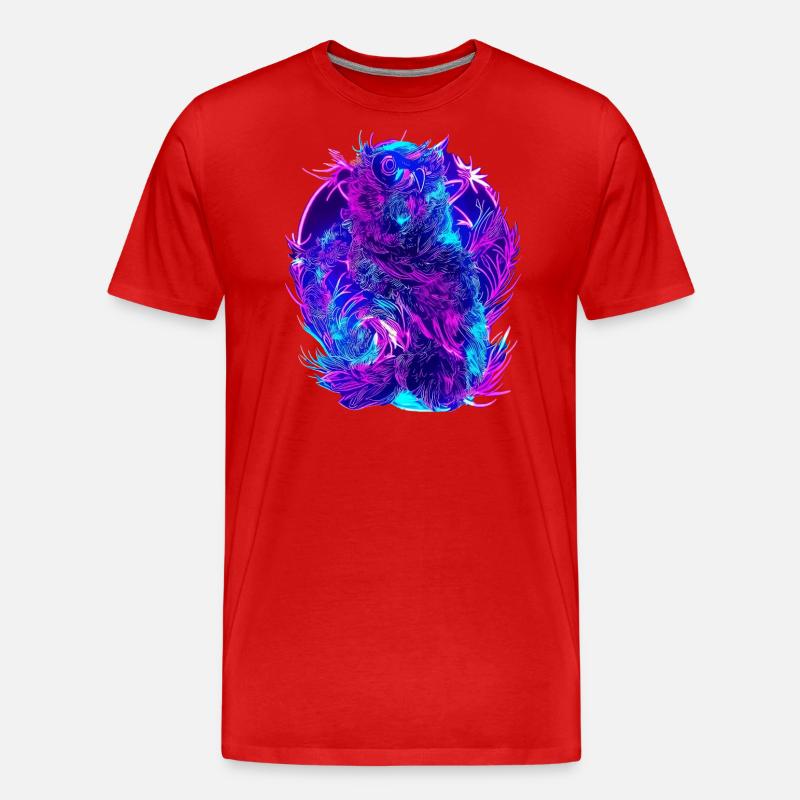 Abstrakte Eulen Neon Synthwave Kunst - Männer Premium Bio T-Shirt - Rot