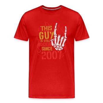 Ce mec est rock depuis l’anniversaire du millésime 2007 - T-shirt bio Premium Homme - rouge - Devant - Damien (186cm)
