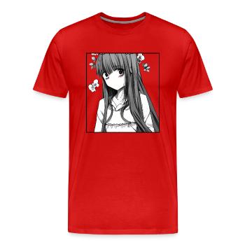Delicate Flowers: Romantic Anime Girl with Flower - Men's Premium Organic T-Shirt - red - Front - Damien (186cm)