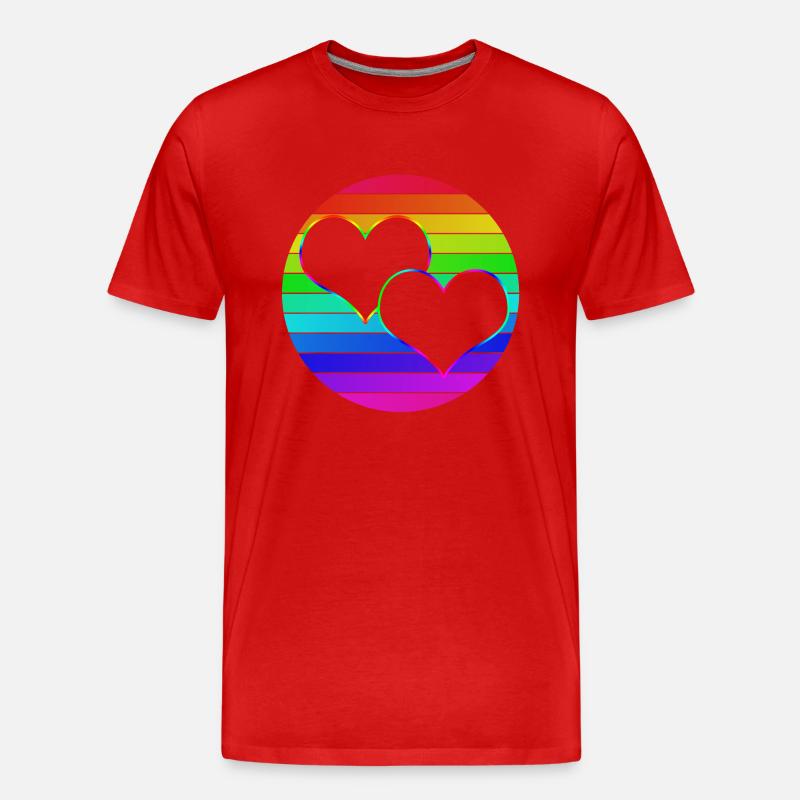 Rainbow 2 cœurs entrelacés - T-shirt bio Premium Homme - rouge