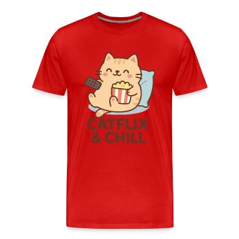 Chat Chill Popcorn Kawaii Détente - T-shirt bio Premium Homme - rouge - Devant - Damien (186cm)
